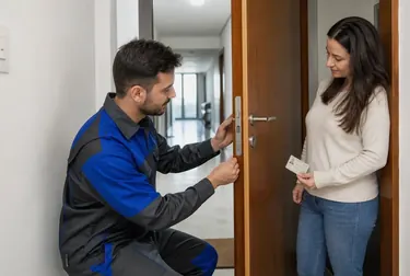 Chaveiro usando ferramentas para abrir uma porta em Valparaíso de Goiás.